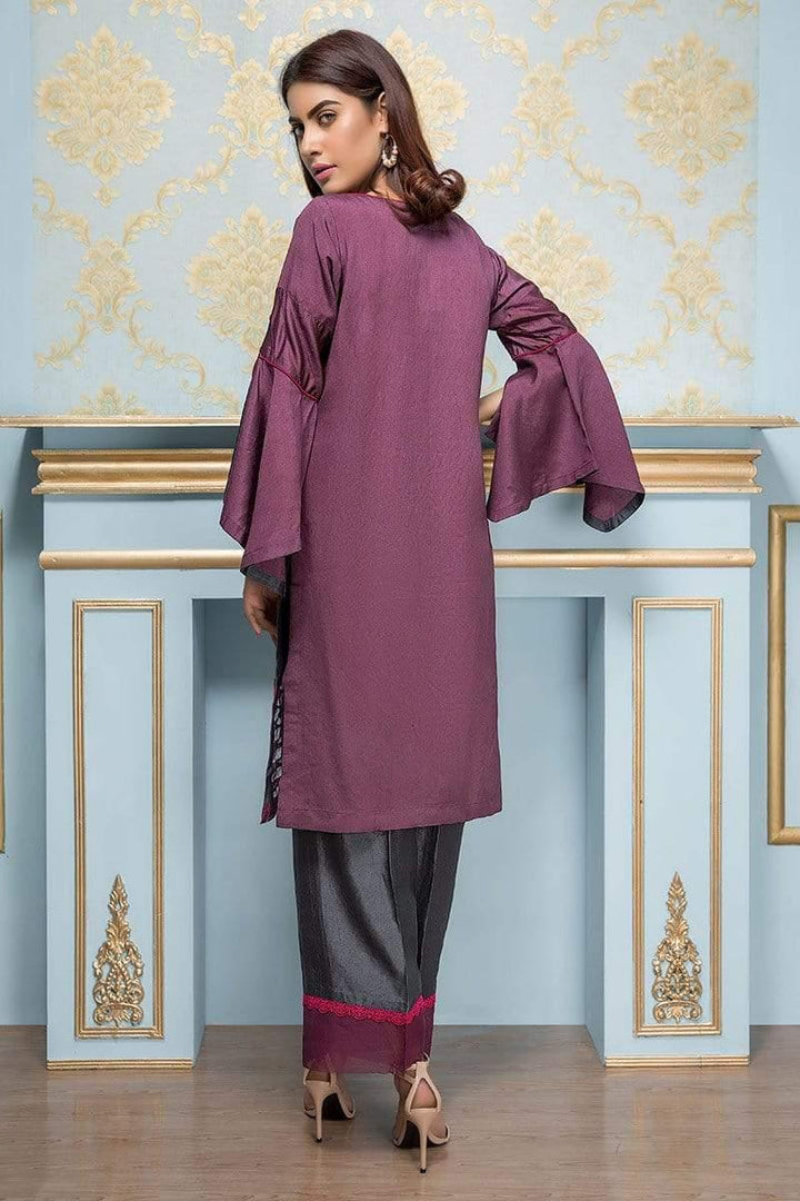 Sadia Aamir - Purple And Charcoal Flora - SA-LP08 - Khaddi Cotton - 1 Piece