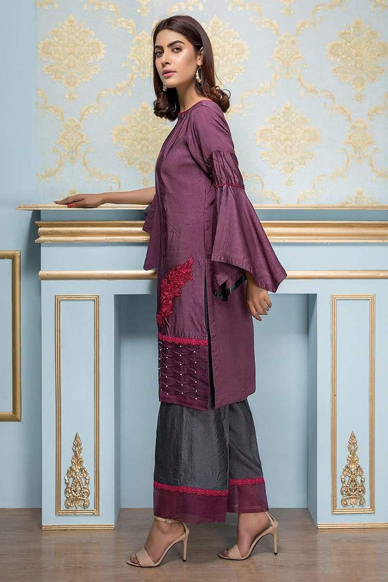 Sadia Aamir - Purple And Charcoal Flora - SA-LP08 - Khaddi Cotton - 1 Piece