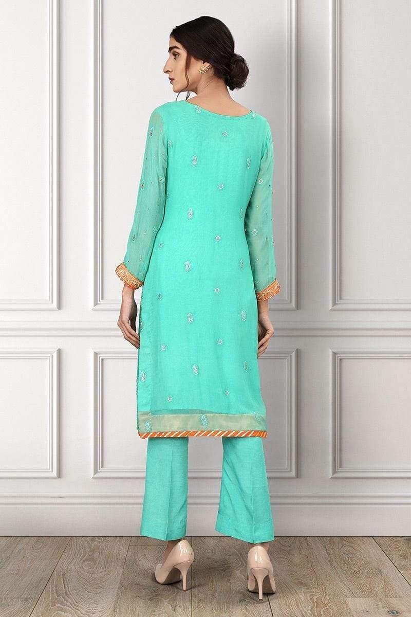 Sadia Aamir - Sea Green Jewels - SAL-11 - Embroidered chiffon chikankari - 1 Piece