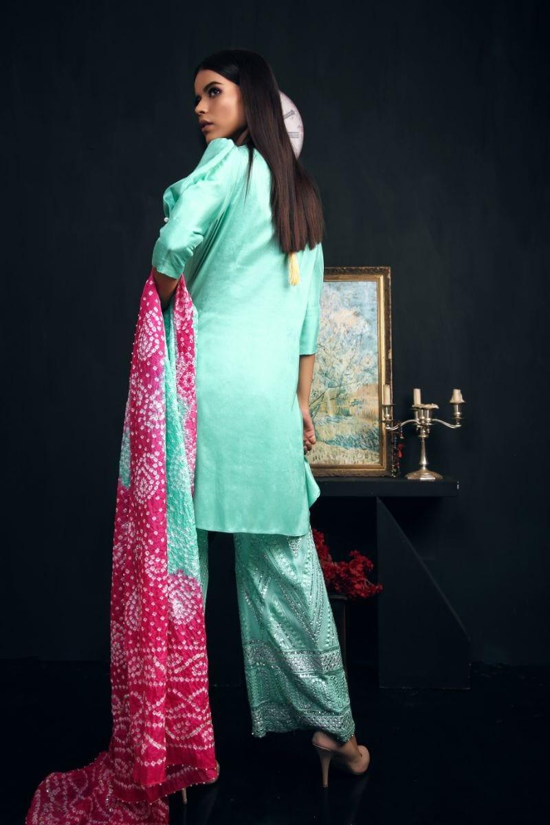 Sadia Aamir - Sea green Kaira - Raw Silk shirt with Chunri Dupatta - 3 Piece