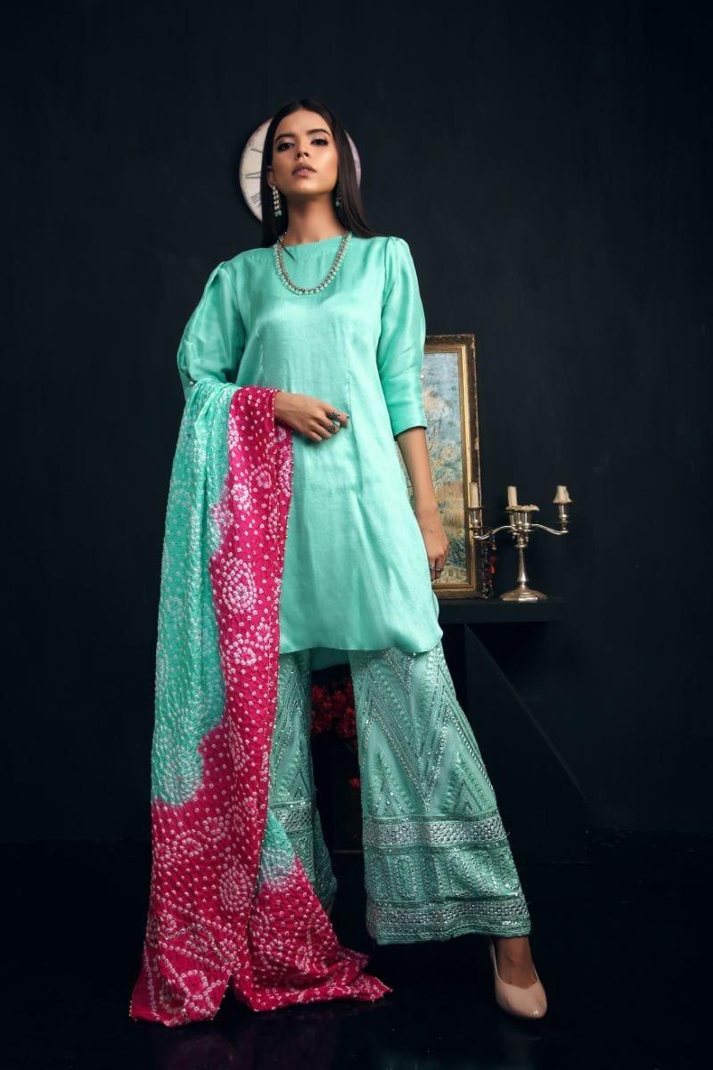 Sadia Aamir - Sea green Kaira - Raw Silk shirt with Chunri Dupatta - 3 Piece
