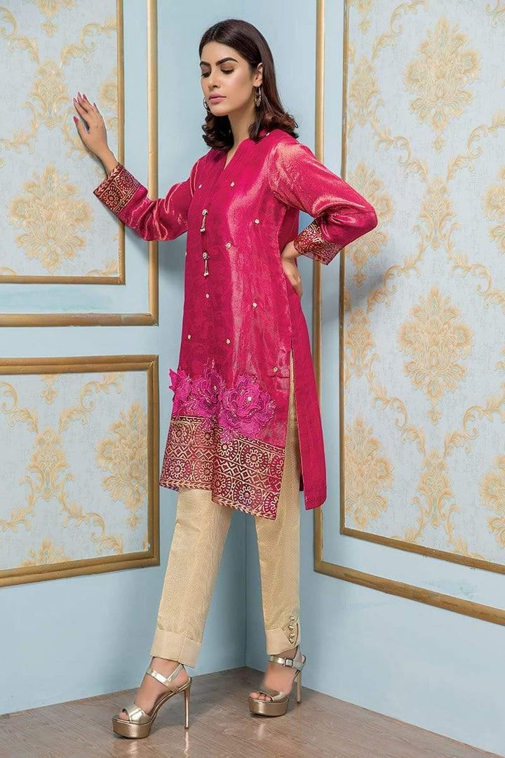 Sadia Aamir - Shocking Pink Prism - SA-LP12 - Shimmer Chiffon - Raw Silk - 1 Piece
