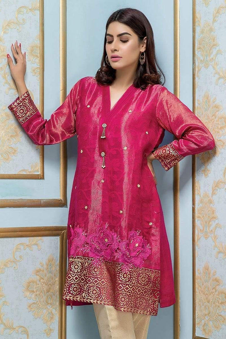 Sadia Aamir - Shocking Pink Prism - SA-LP12 - Shimmer Chiffon - Raw Silk - 1 Piece