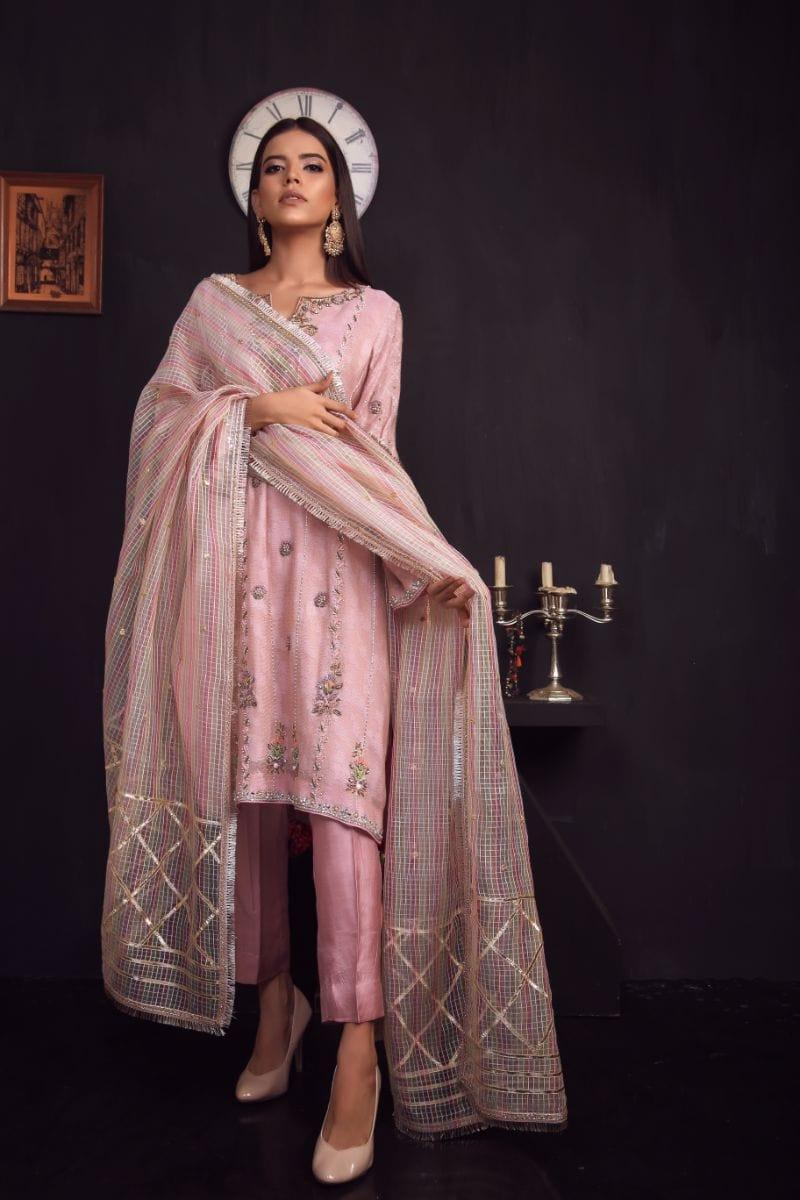 Sadia Aamir - Tea Pink Avyanna - Khaddi Self Cotton - 3 Piece