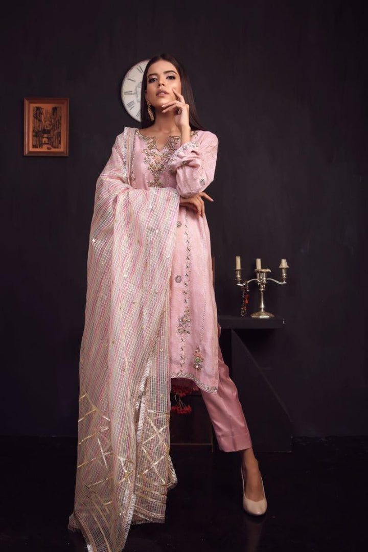 Sadia Aamir - Tea Pink Avyanna - Khaddi Self Cotton - 3 Piece