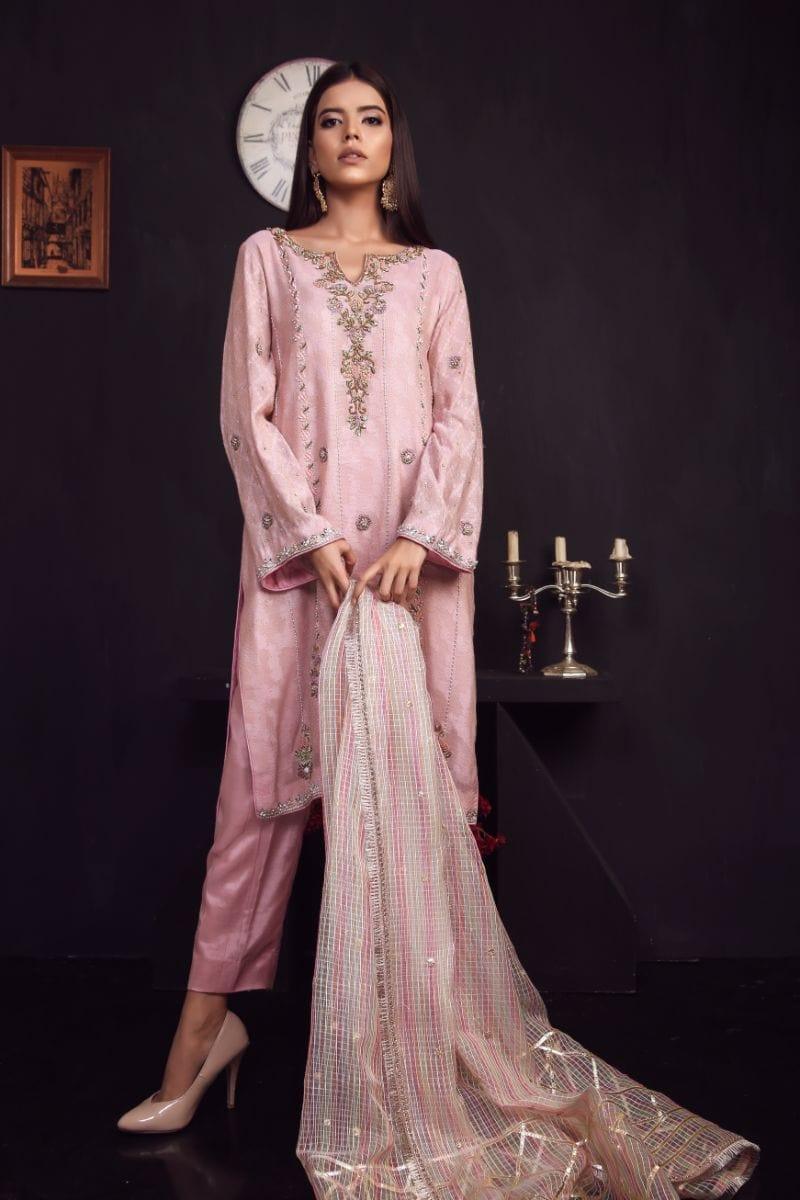 Sadia Aamir - Tea Pink Avyanna - Khaddi Self Cotton - 3 Piece