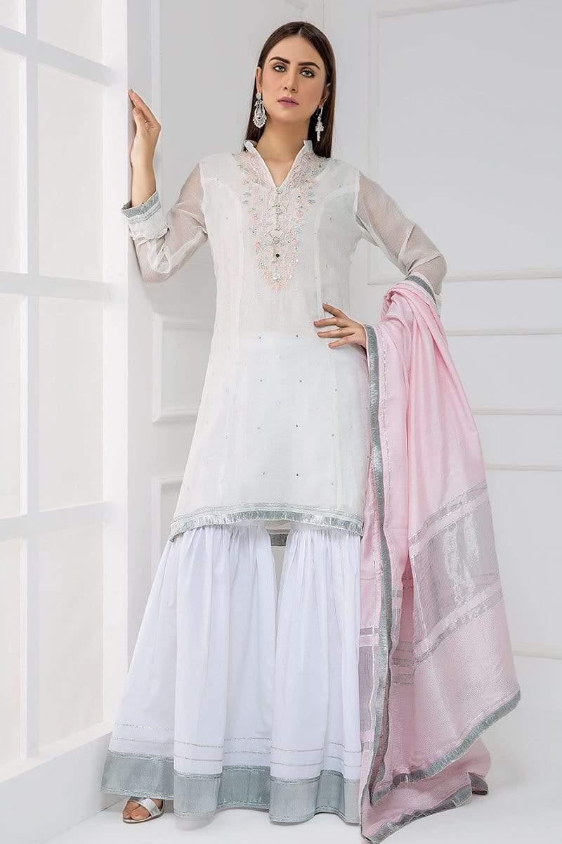 Sadia Aamir - White Serene - SA-LP02 - Khaddi - Cotton Gharara - 1 Piece