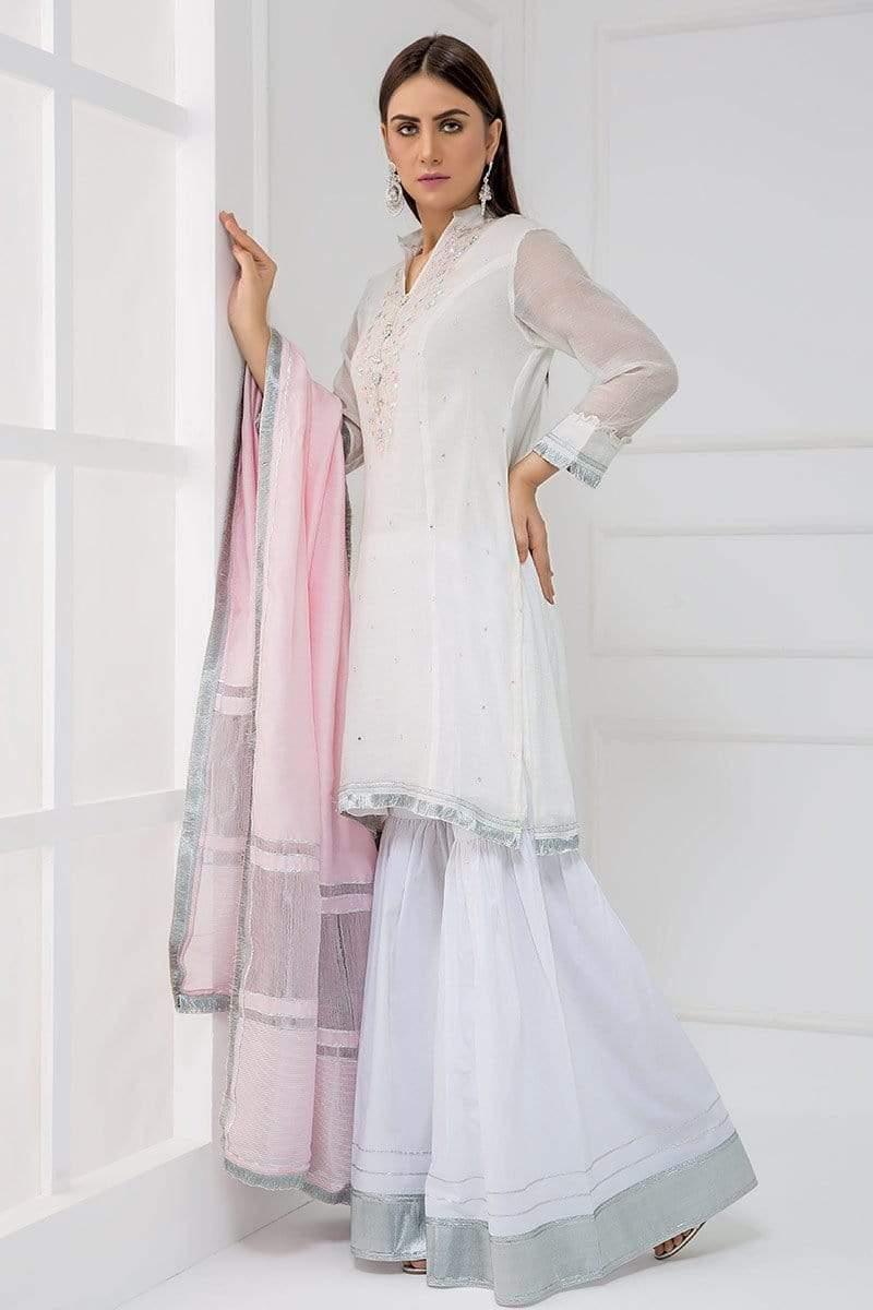 Sadia Aamir - White Serene - SA-LP02 - Khaddi - Cotton Gharara - 1 Piece