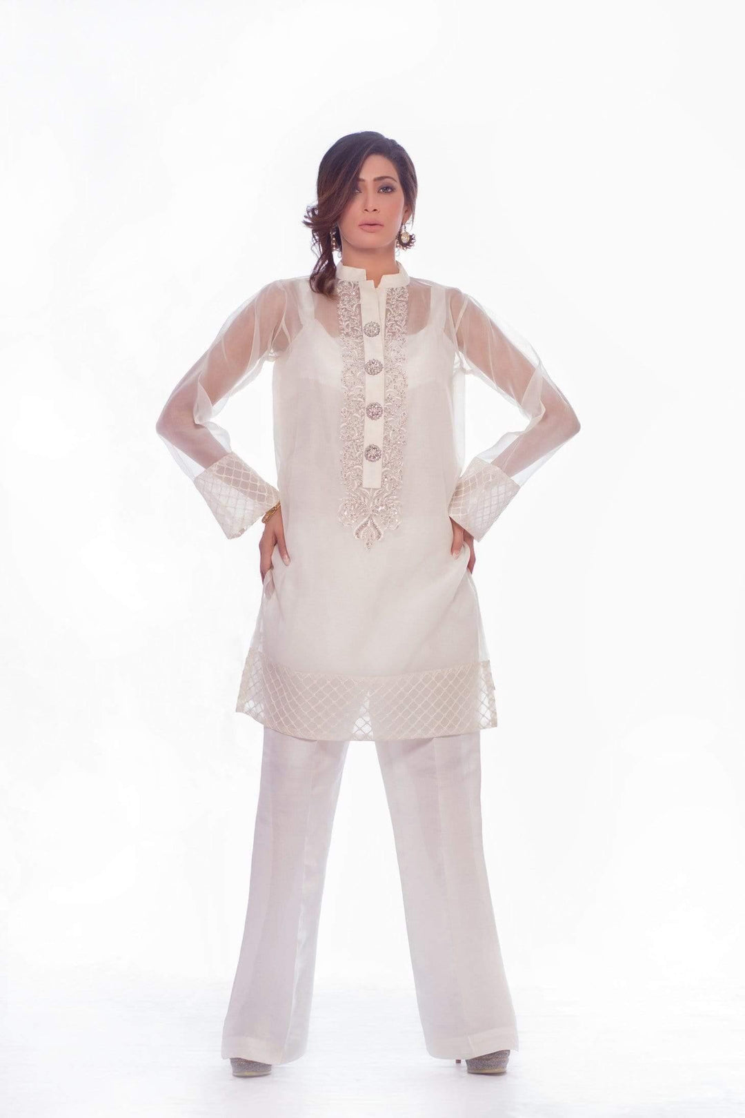 Sadia Aamir - White Vine - Organza Shirt - 1 Piece