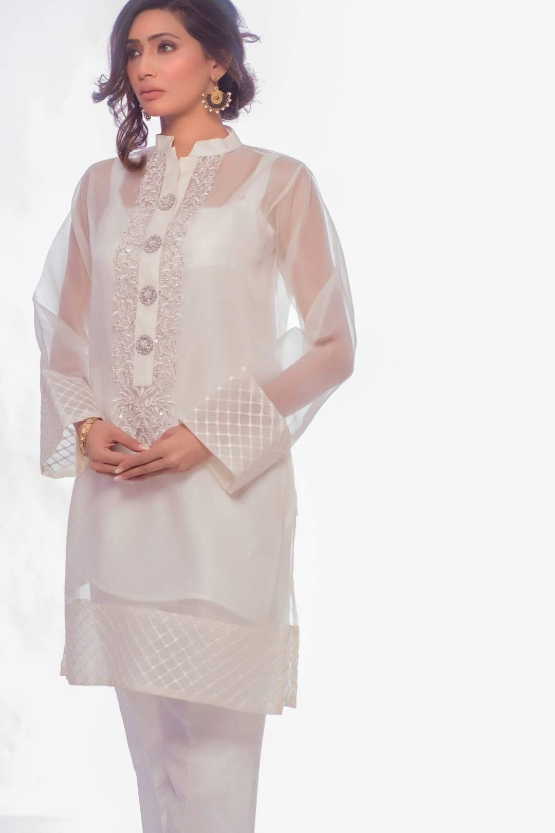Sadia Aamir - White Vine - Organza Shirt - 1 Piece