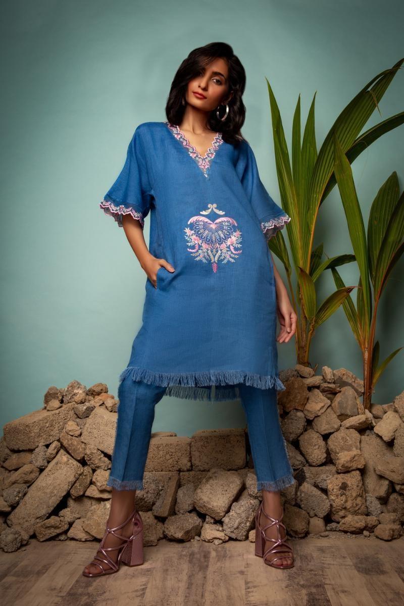 Sanam Chaudhri - Blue Irish Cotton 2 Piece