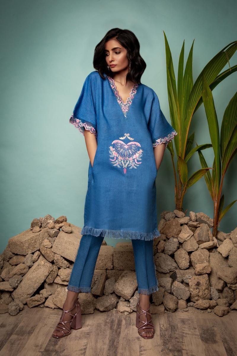 Sanam Chaudhri - Blue Irish Cotton 2 Piece