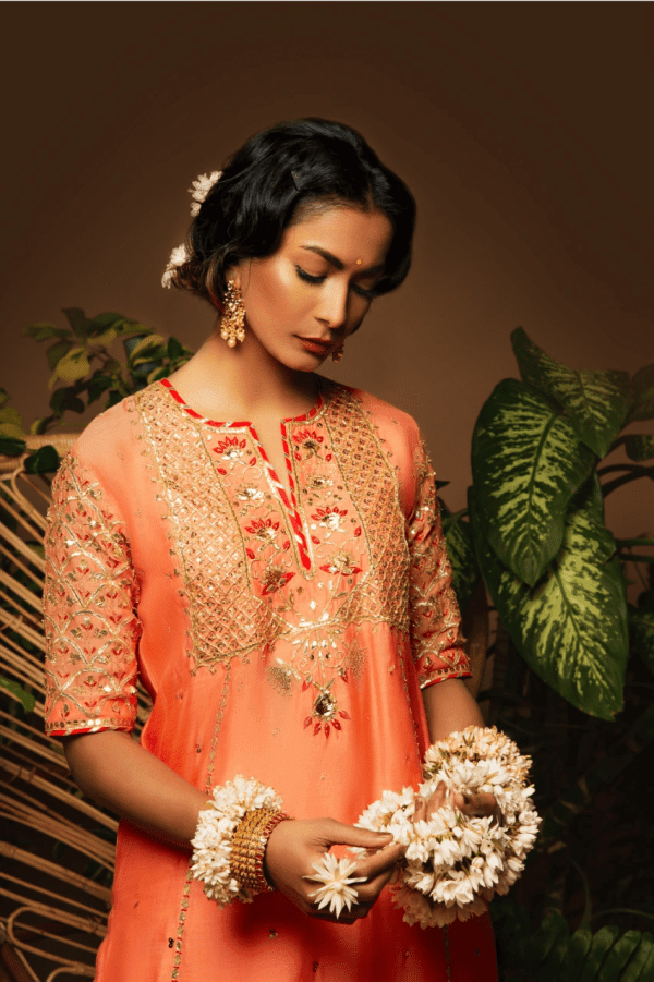 Sanam Chaudhri - Coral Orange Kora Silk 3 Piece
