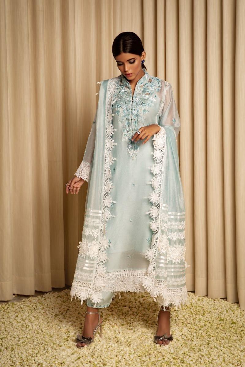 Sanam Chaudhri - Light Blue Organza Embroidered 3 Piece