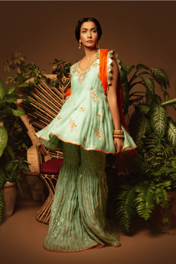Sanam Chaudhri - Light Green Kora Silk Embroidered 3 Piece