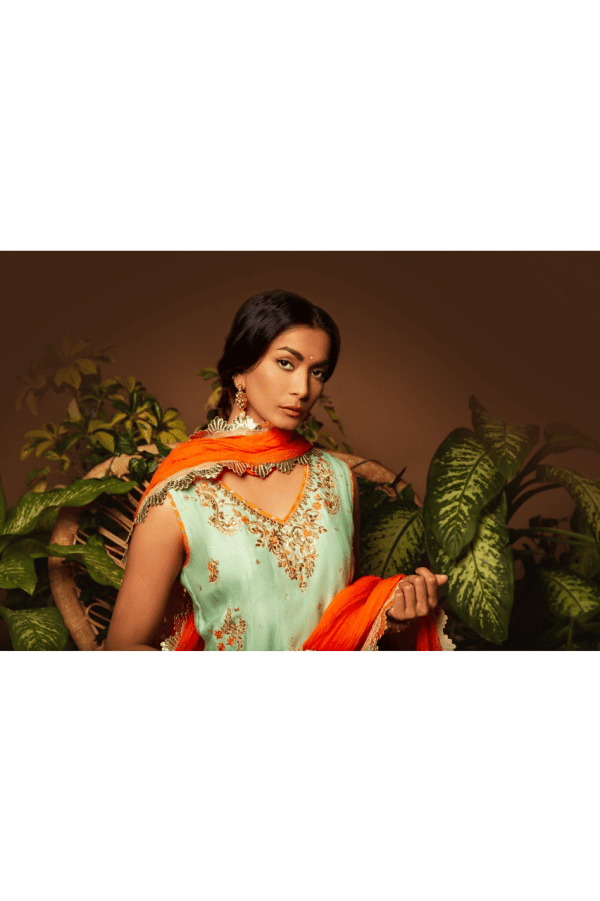 Sanam Chaudhri - Light Green Kora Silk Embroidered 3 Piece