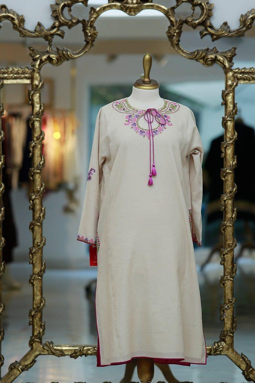 Sanam Chaudhri - Off White Embroidered Shirt