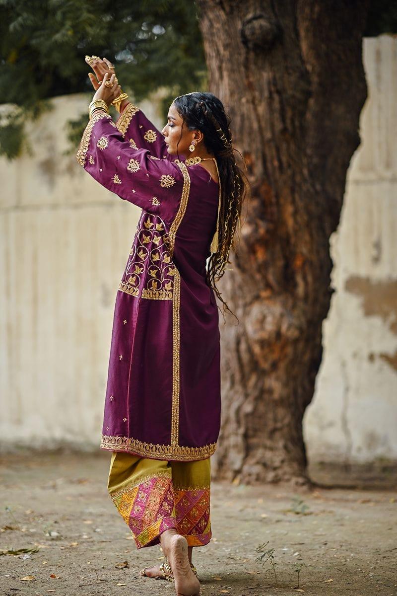 Sanam Chaudhri - Purple Raw Silk Kurta with Izaar and Dupatta