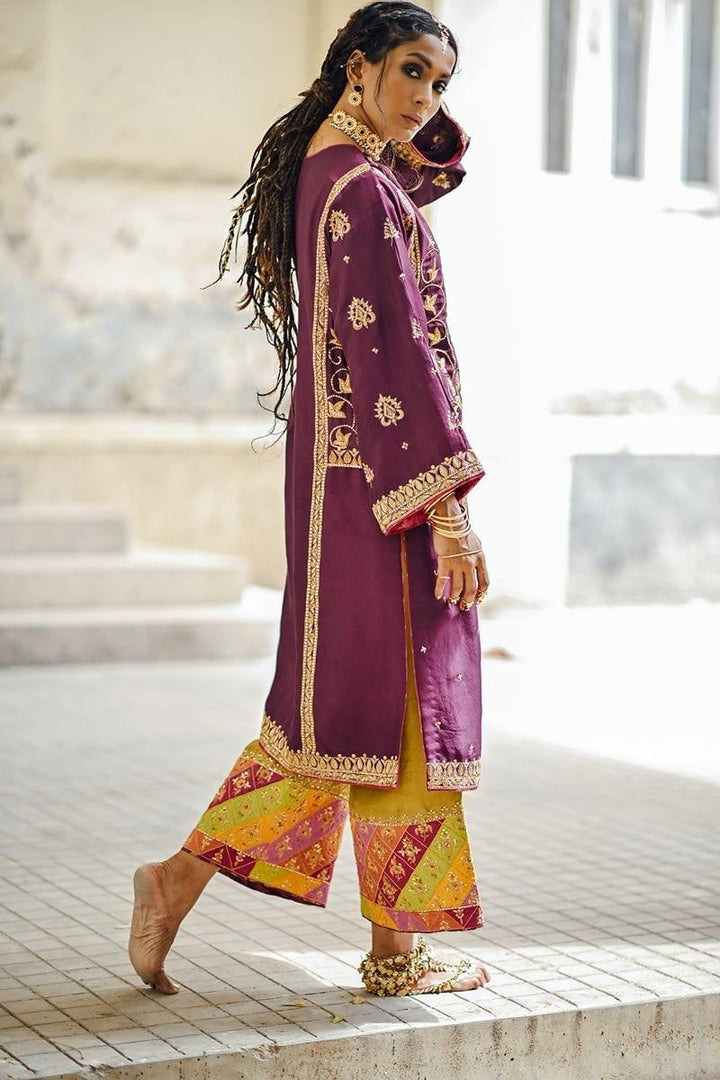 Sanam Chaudhri - Purple Raw Silk Kurta with Izaar and Dupatta