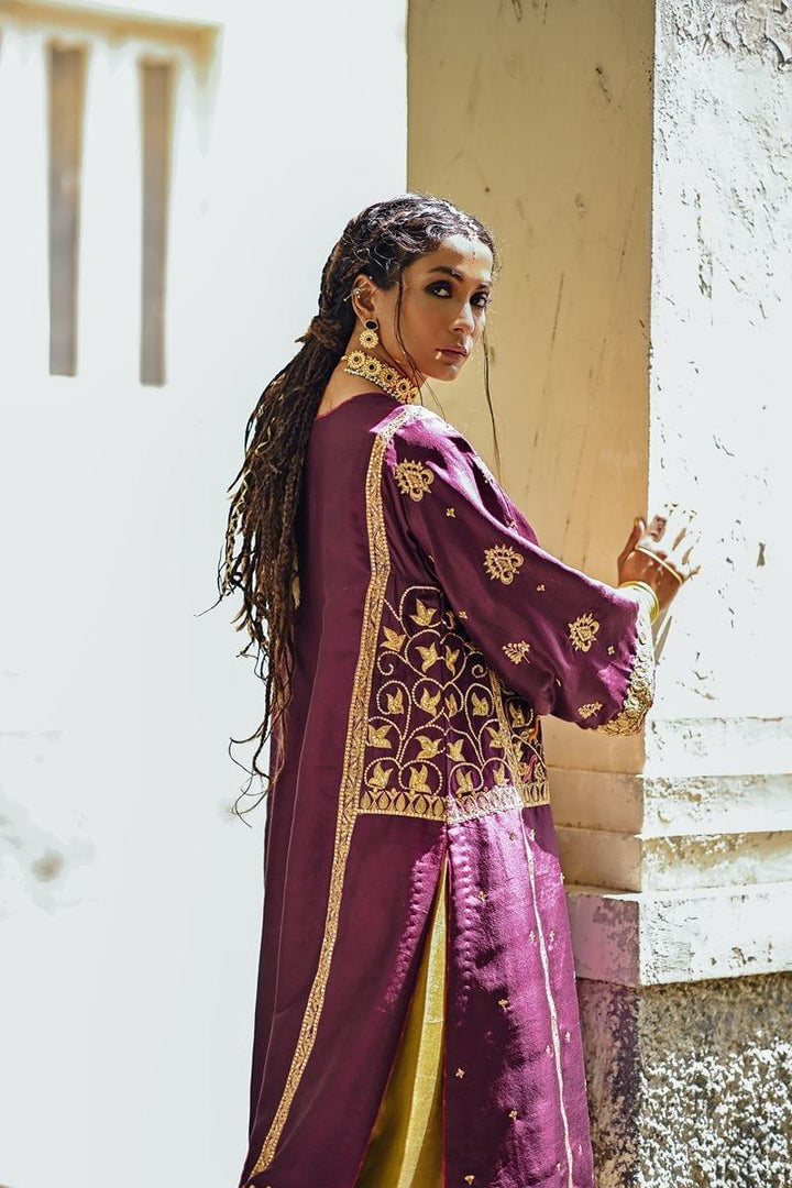 Sanam Chaudhri - Purple Raw Silk Kurta with Izaar and Dupatta
