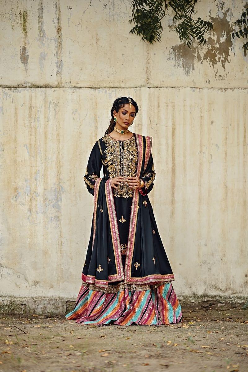 Sanam Chaudhri - Raw Silk Embroidered Shirt and Chatta Patti Gharara