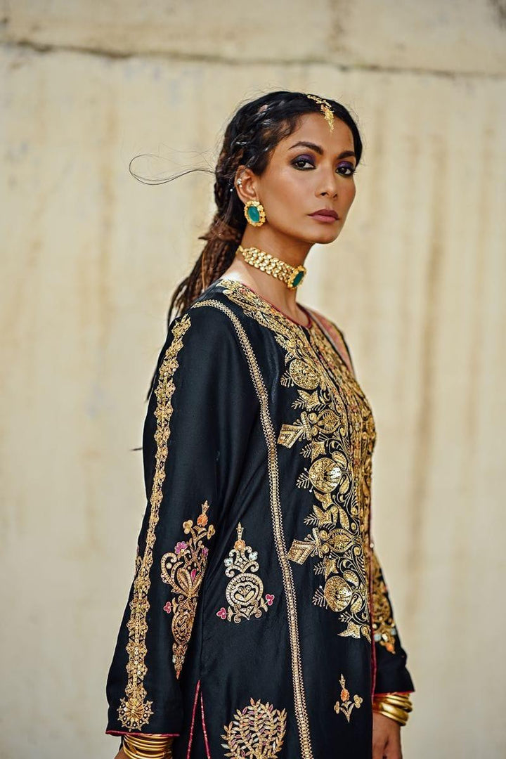 Sanam Chaudhri - Raw Silk Embroidered Shirt and Chatta Patti Gharara
