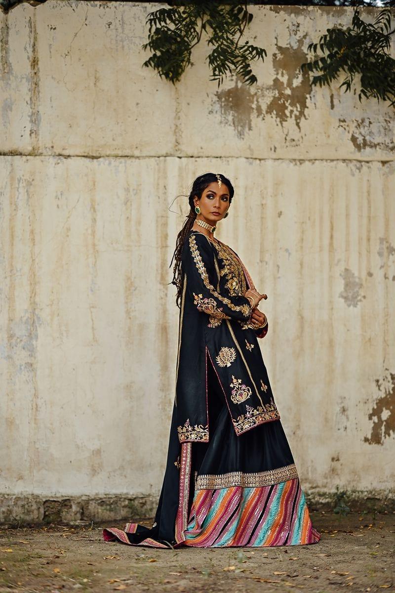 Sanam Chaudhri - Raw Silk Embroidered Shirt and Chatta Patti Gharara