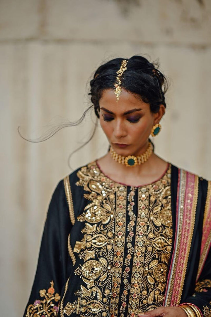 Sanam Chaudhri - Raw Silk Embroidered Shirt and Chatta Patti Gharara