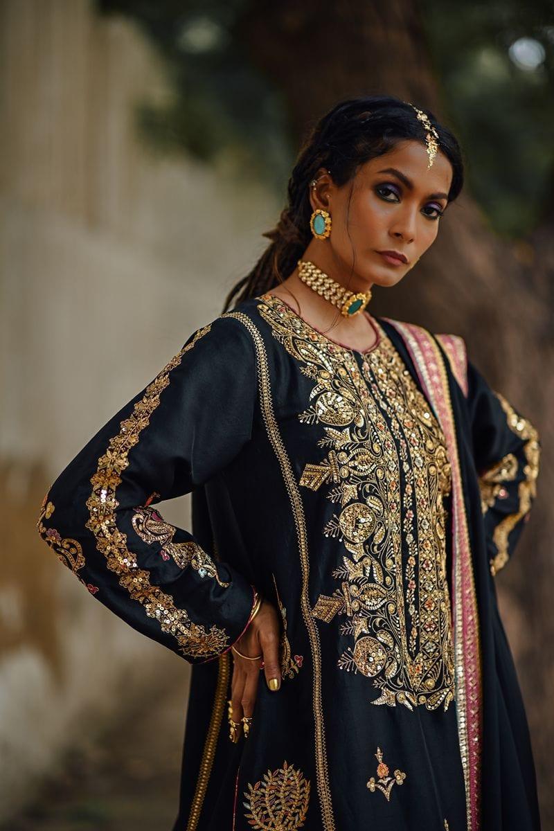 Sanam Chaudhri - Raw Silk Embroidered Shirt and Chatta Patti Gharara