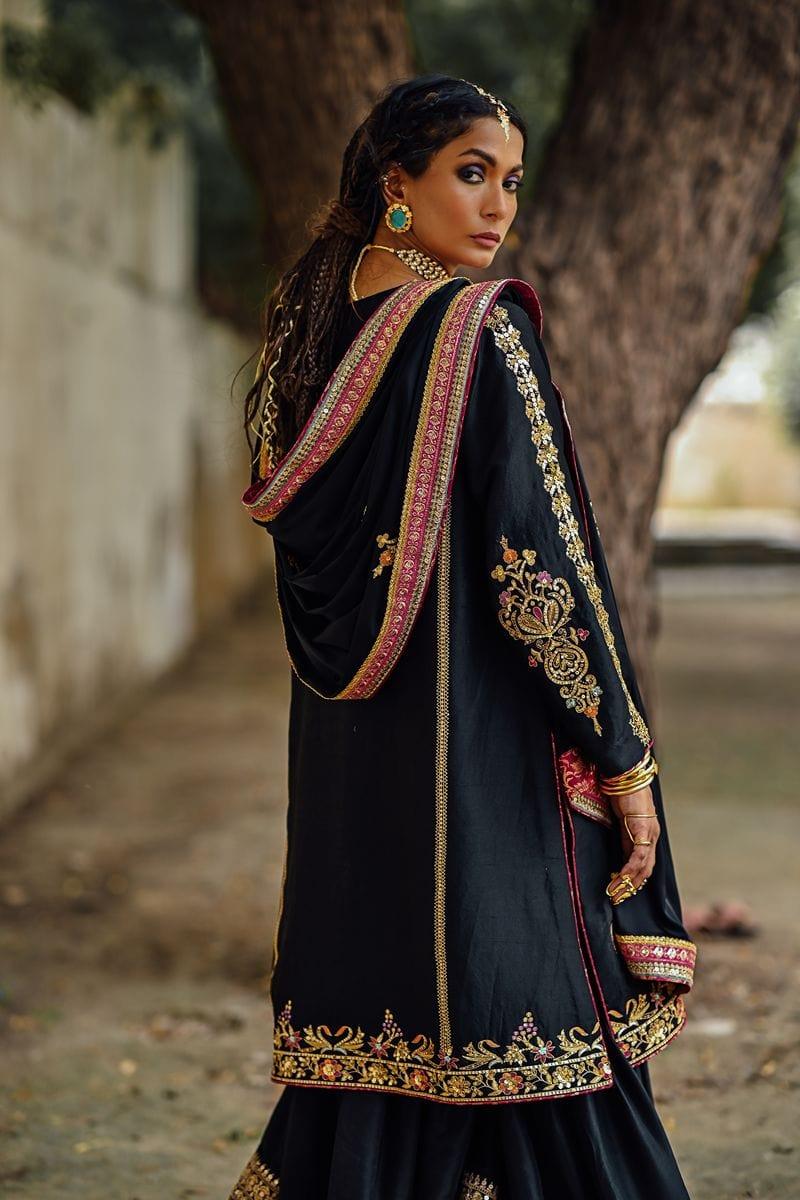 Sanam Chaudhri - Raw Silk Embroidered Shirt and Chatta Patti Gharara