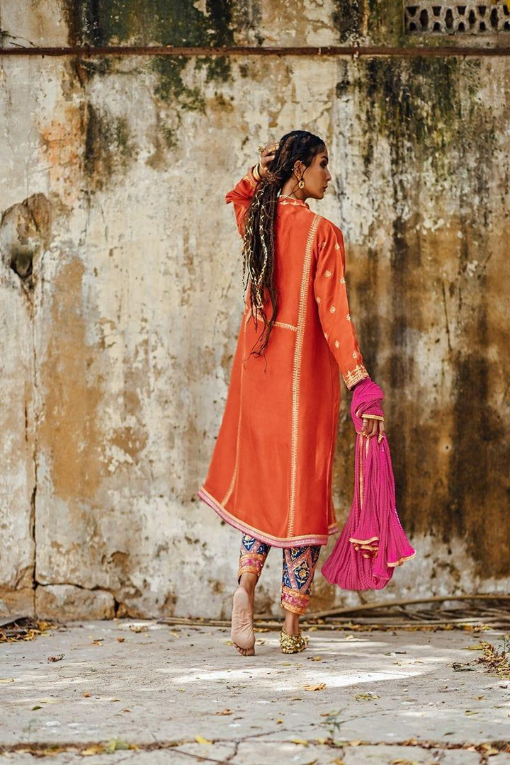Sanam Chaudhri - Raw Silk Embroidered Shirt and Shalwar with Dupatta