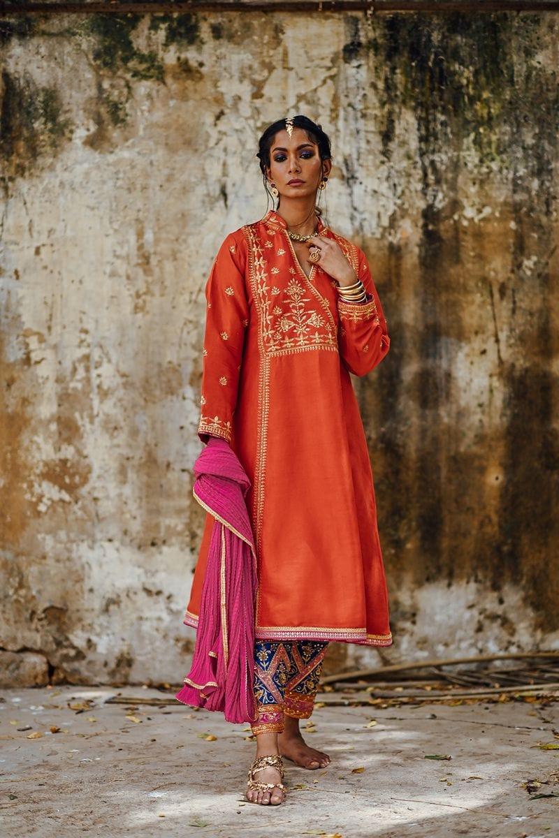 Sanam Chaudhri - Raw Silk Embroidered Shirt and Shalwar with Dupatta