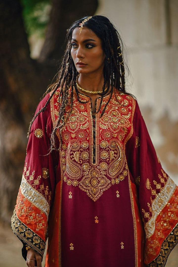 Sanam Chaudhri - Raw Silk Embroidered Shirt with Izaar