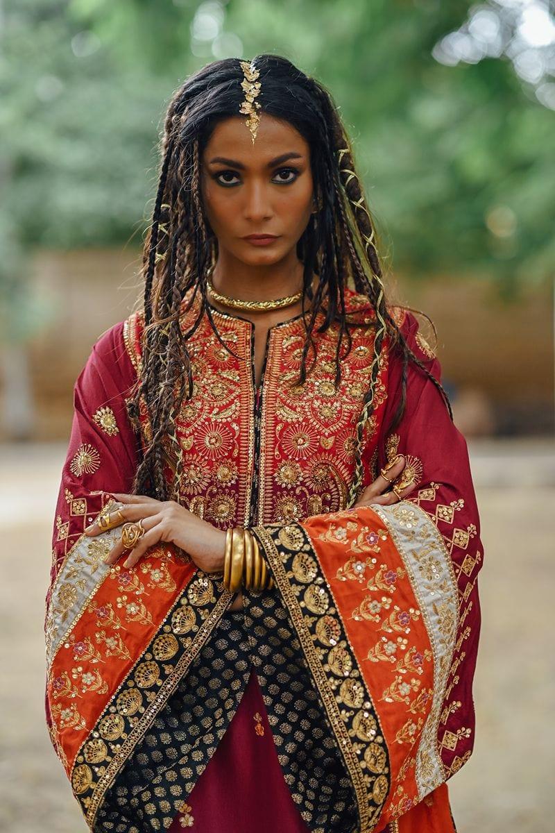 Sanam Chaudhri - Raw Silk Embroidered Shirt with Izaar