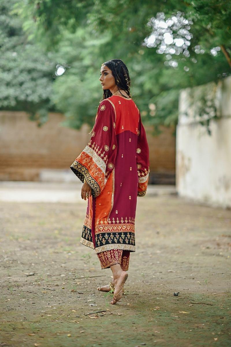 Sanam Chaudhri - Raw Silk Embroidered Shirt with Izaar