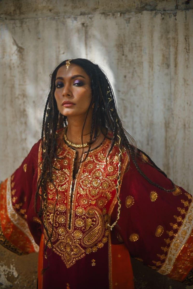 Sanam Chaudhri - Raw Silk Embroidered Shirt with Izaar