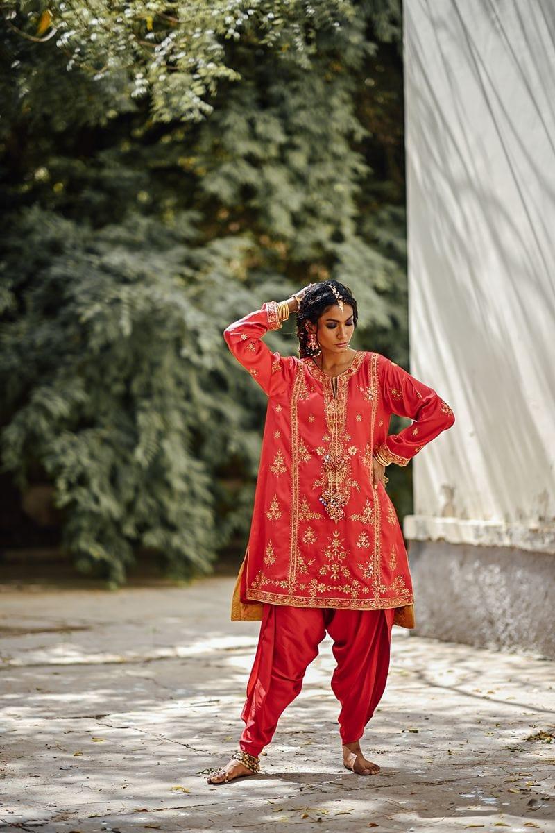 Sanam Chaudhri - Raw Silk Shirt and Dhoti Shalwar