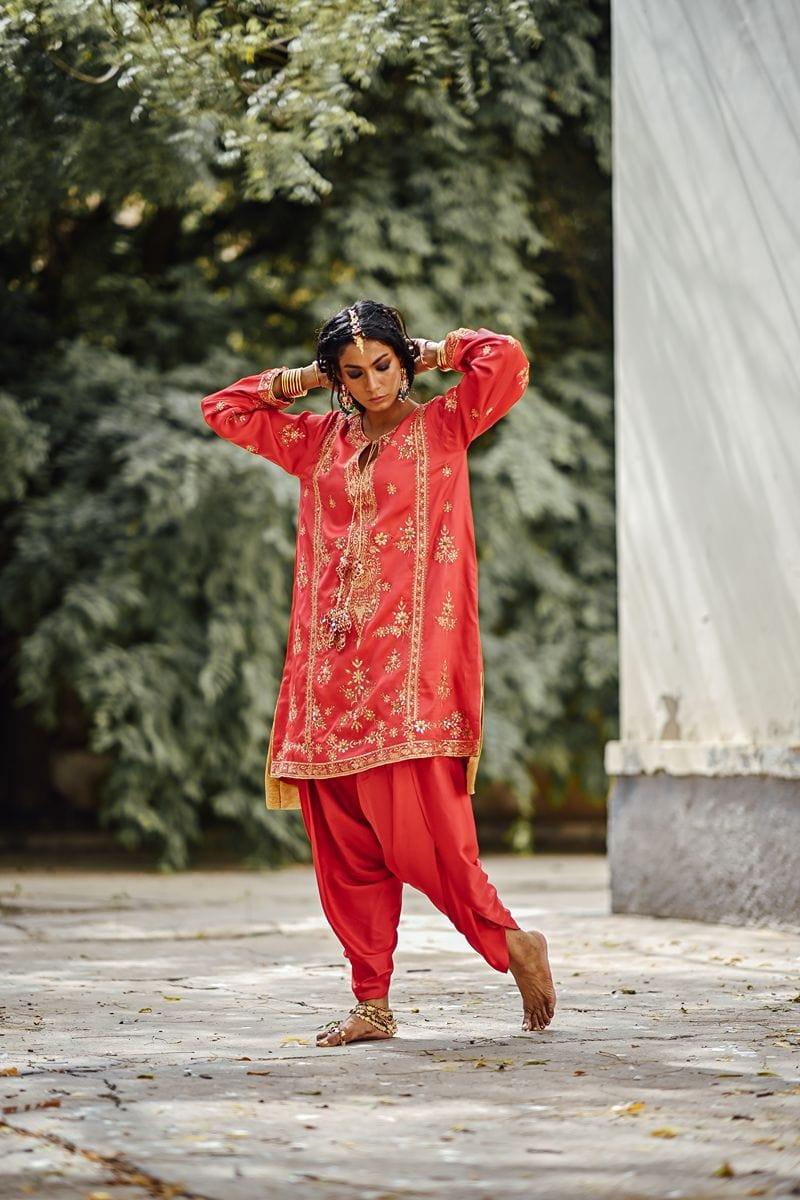 Sanam Chaudhri - Raw Silk Shirt and Dhoti Shalwar
