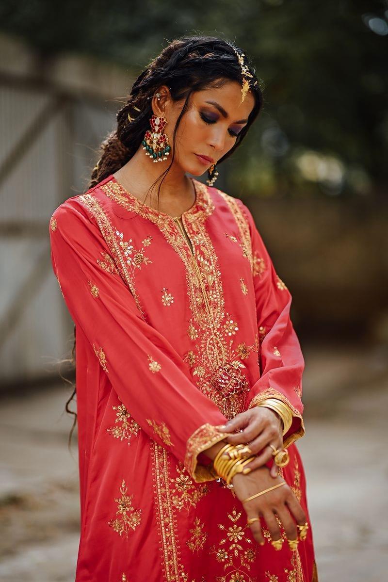 Sanam Chaudhri - Raw Silk Shirt and Dhoti Shalwar