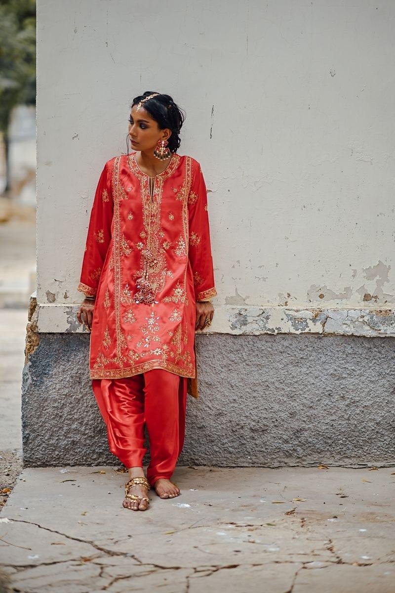 Sanam Chaudhri - Raw Silk Shirt and Dhoti Shalwar