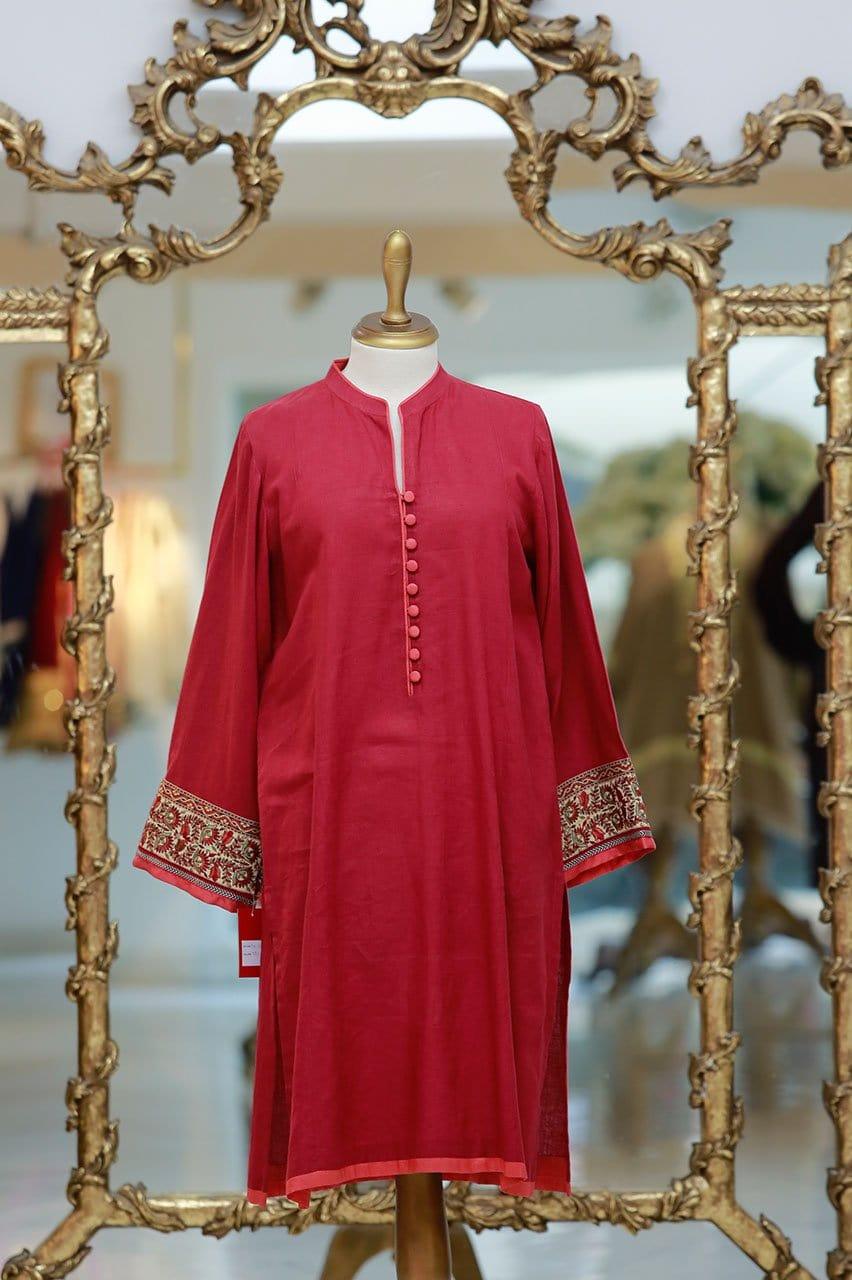 Sanam Chaudhri - Red Embroidered Shirt
