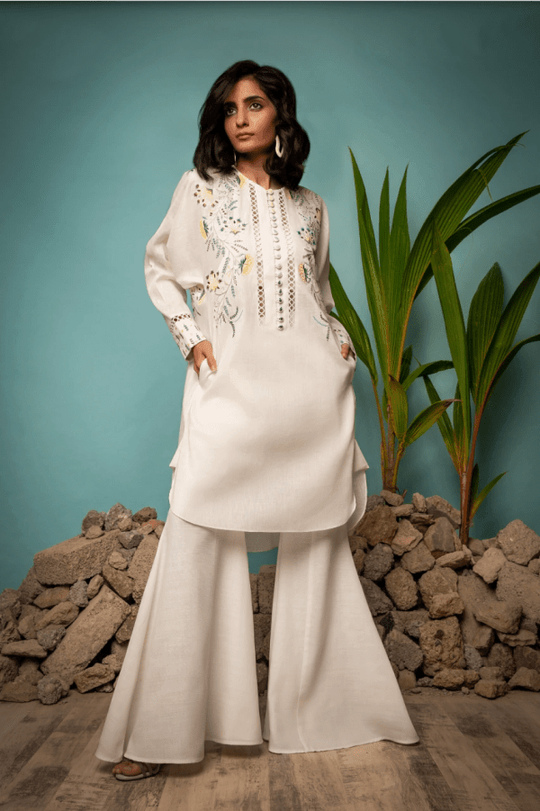Sanam Chaudhri - White Irish Cotton 2 Piece