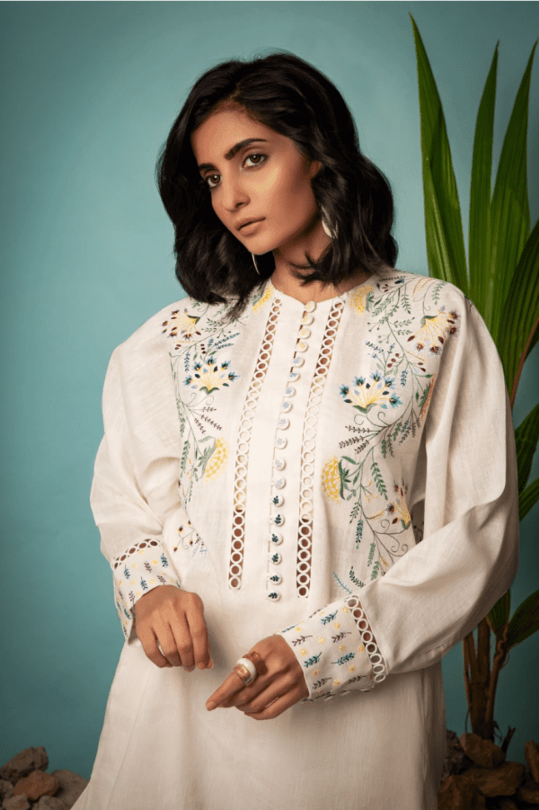 Sanam Chaudhri - White Irish Cotton 2 Piece