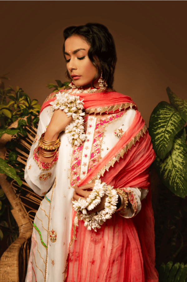 Sanam Chaudhri - White Kora Silk Embroidered 3 Piece