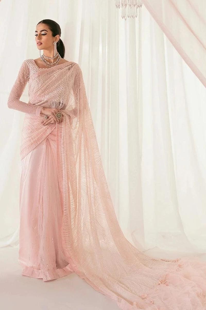 Nilofer Shahid - Pearl Silk Embroidered Saree with Pure Net Blouse and Silk Peti Coat - Serenity - 3 Piece - Studio by TCS