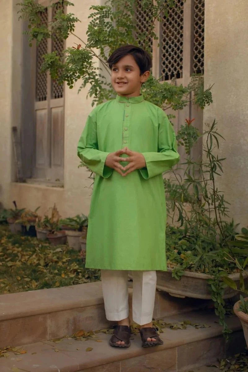 Shehrnaz - Dhaani Green Cotton Block Printed Shirt With White Shalwar – SHKK-1100