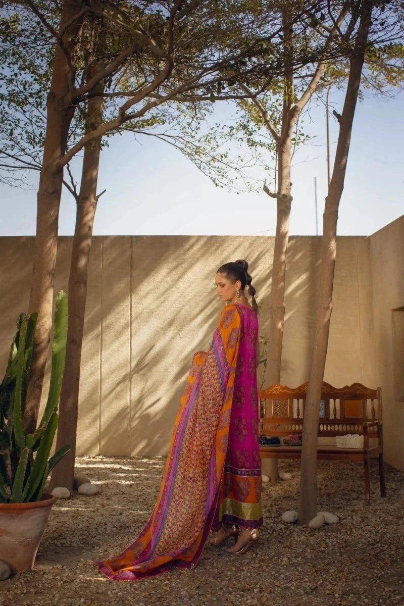 Shehrnaz - Hot Pink And Green Block Printed Angrakha With Matching Capri And Dupatta – SHK-1075