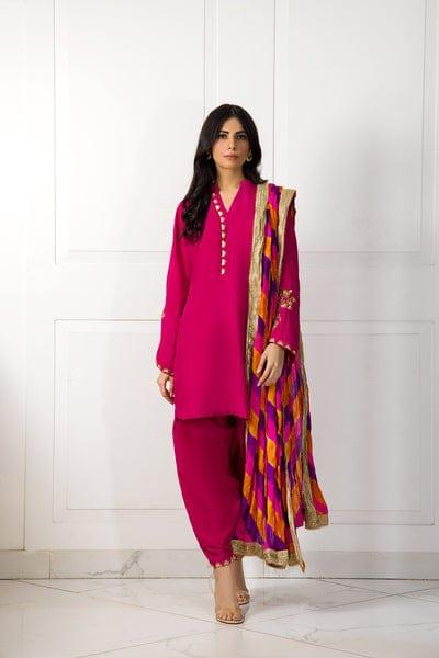 Shehrnaz - Hot Pink Silk Shirt and Shalwar with Shaded Dupatta - SHK-1046