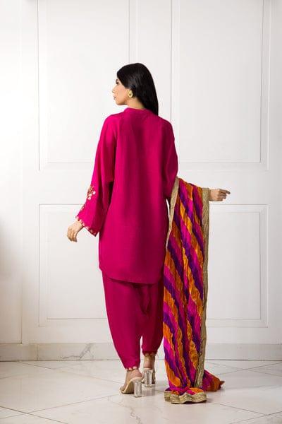 Shehrnaz - Hot Pink Silk Shirt and Shalwar with Shaded Dupatta - SHK-1046