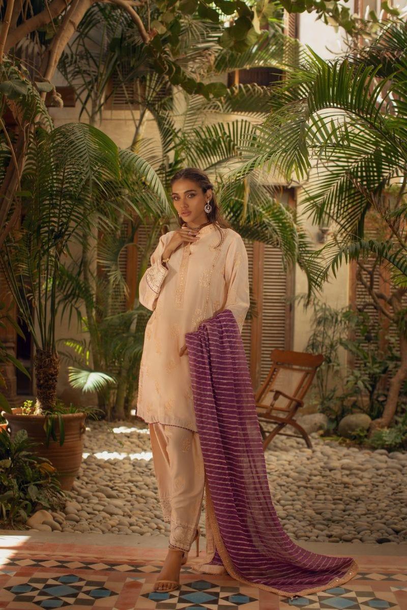 Shehrnaz - Peach Cotton Net Shirt - SHK-1085
